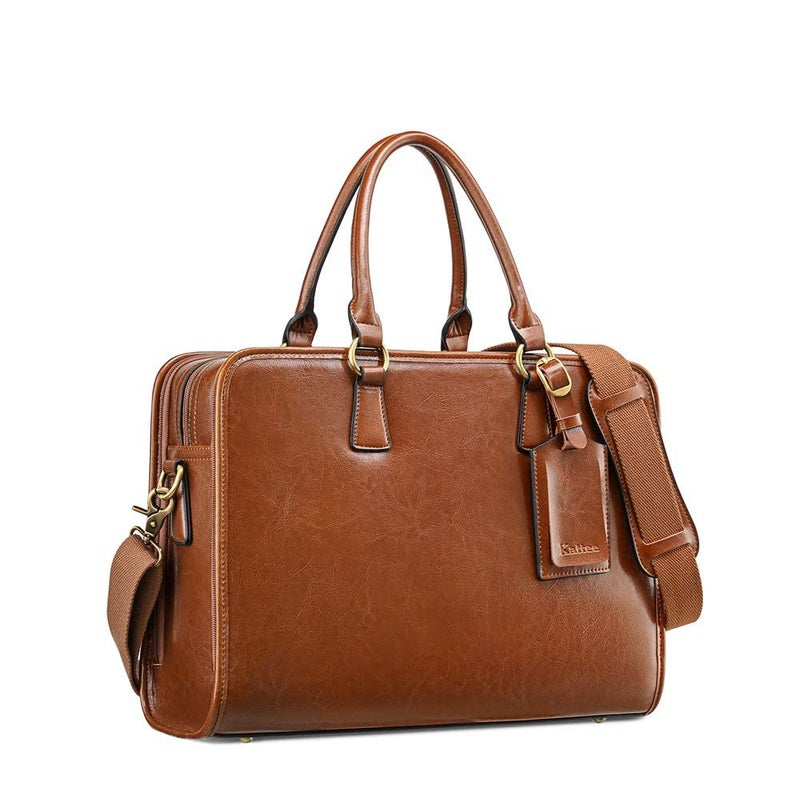 Kattee Genuine Leather Briefcase for Women, Large Capacity Laptop Bag with Luggage Tag - Image 1